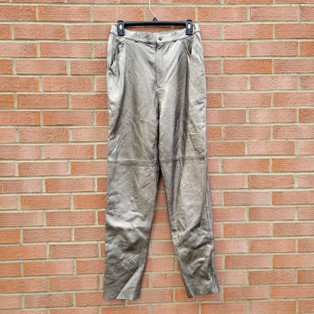 Suzelle Metallic Silver Leather Pants